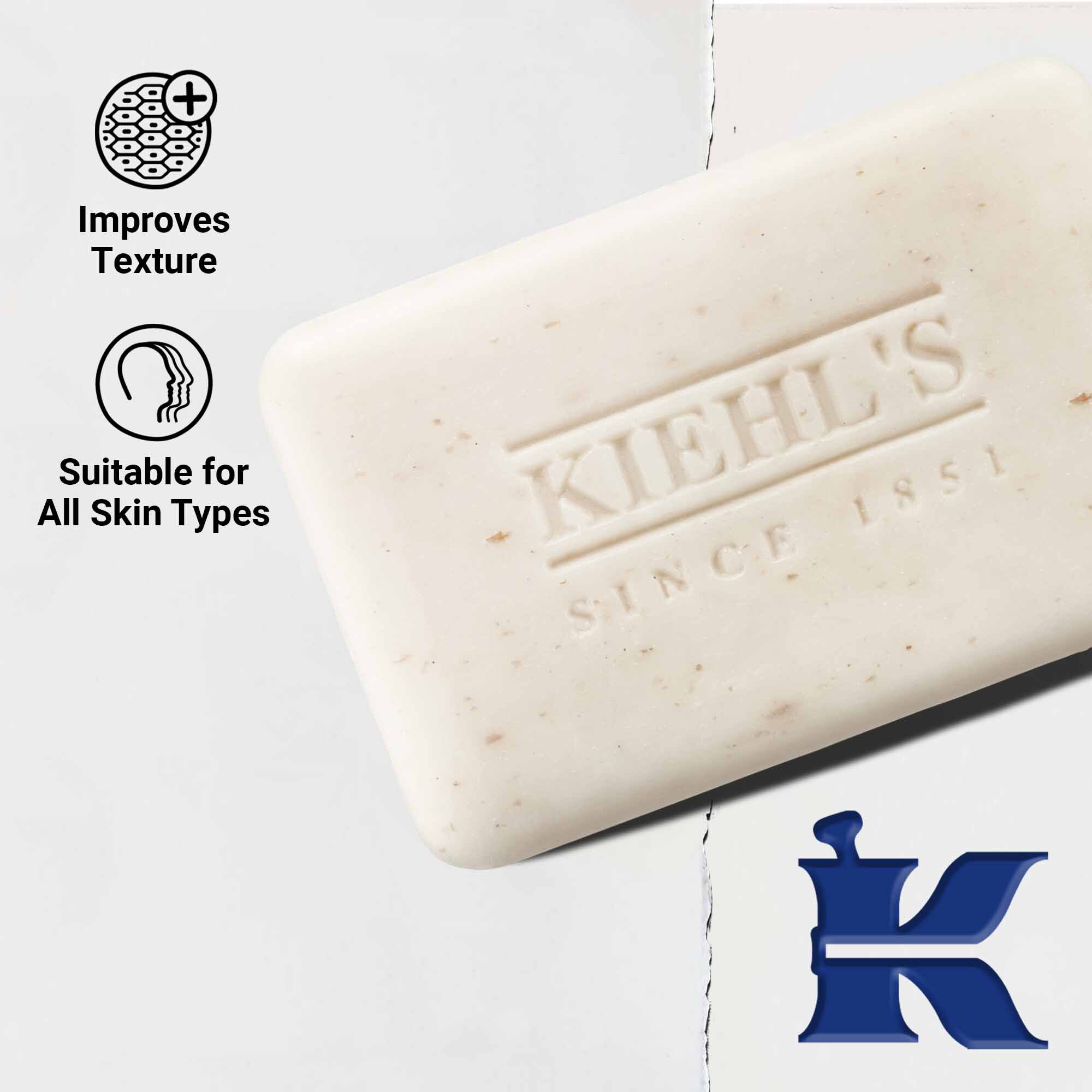 Ultimate Man Body Scrub Soap sabunu, dokulu yuzeyini vurgular. Metin, gelişmiş dokuyu ve tum cilt tiplerine uygunluğu on plana cıkarır.