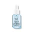 Kiehl’s Clearly Corrective Re-Texturizing Triple Acid Peel Serum’un mavi sıvı iceren şeffaf cam damlalıklı şişesi, beyaz bir zemin uzerinde gosterilmektedir.