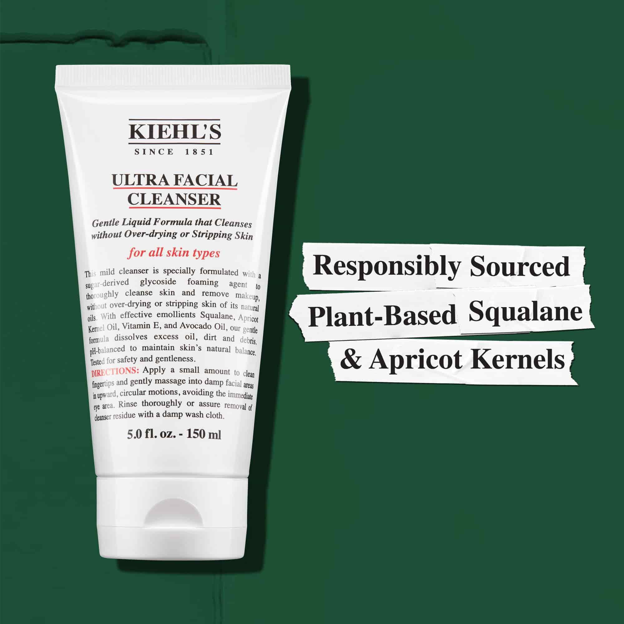 Kiehl's Ultra Facial Cleanser uses responsibly sourced plant-based Squalane & Apricot Kernels