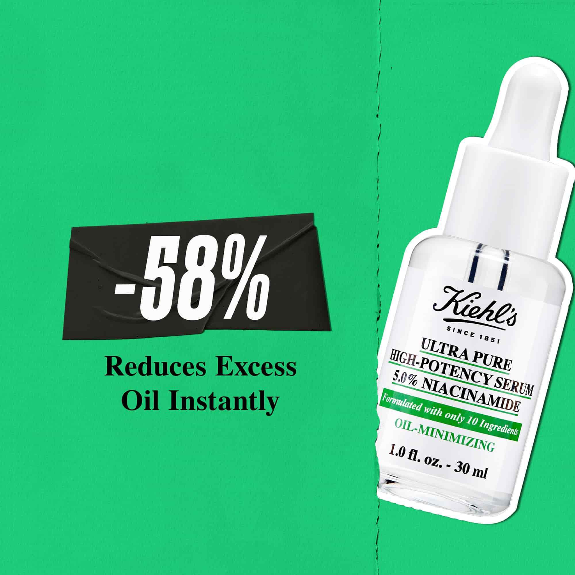 Kiehl's Ultra Pure High-Potency Serum, aşırı yağı anında %58 oranında azaltır.
