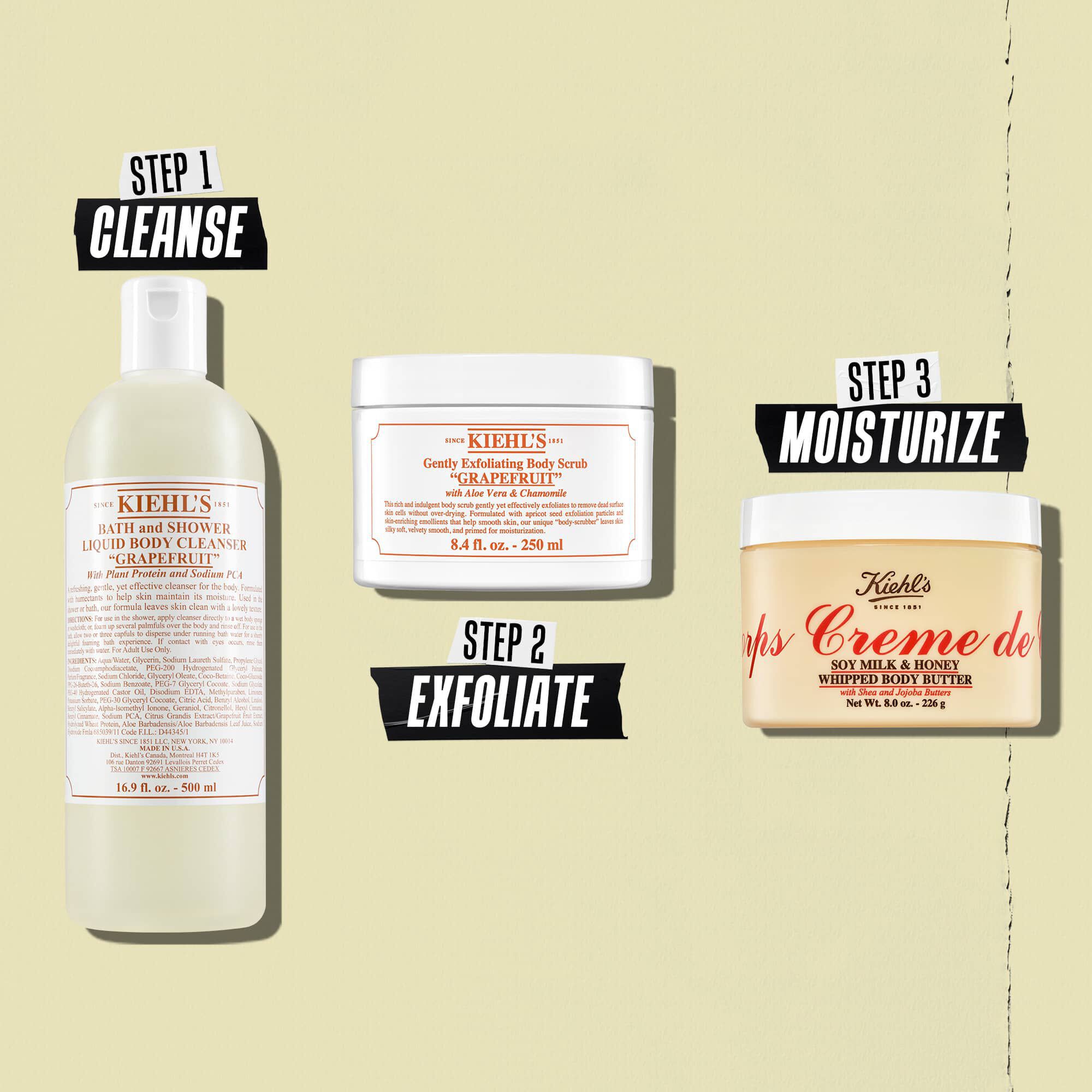 Creme de Corps Whipped Butter Vucut Bakım Rutini İllustrasyonu – Temizle, Eksfoliye Et, Nemlendir