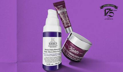 Kiehl's cilt bakım urunleri arasında retinol serum, goz cevresi bakım kremi ve nemlendirici krem yer almaktadır.