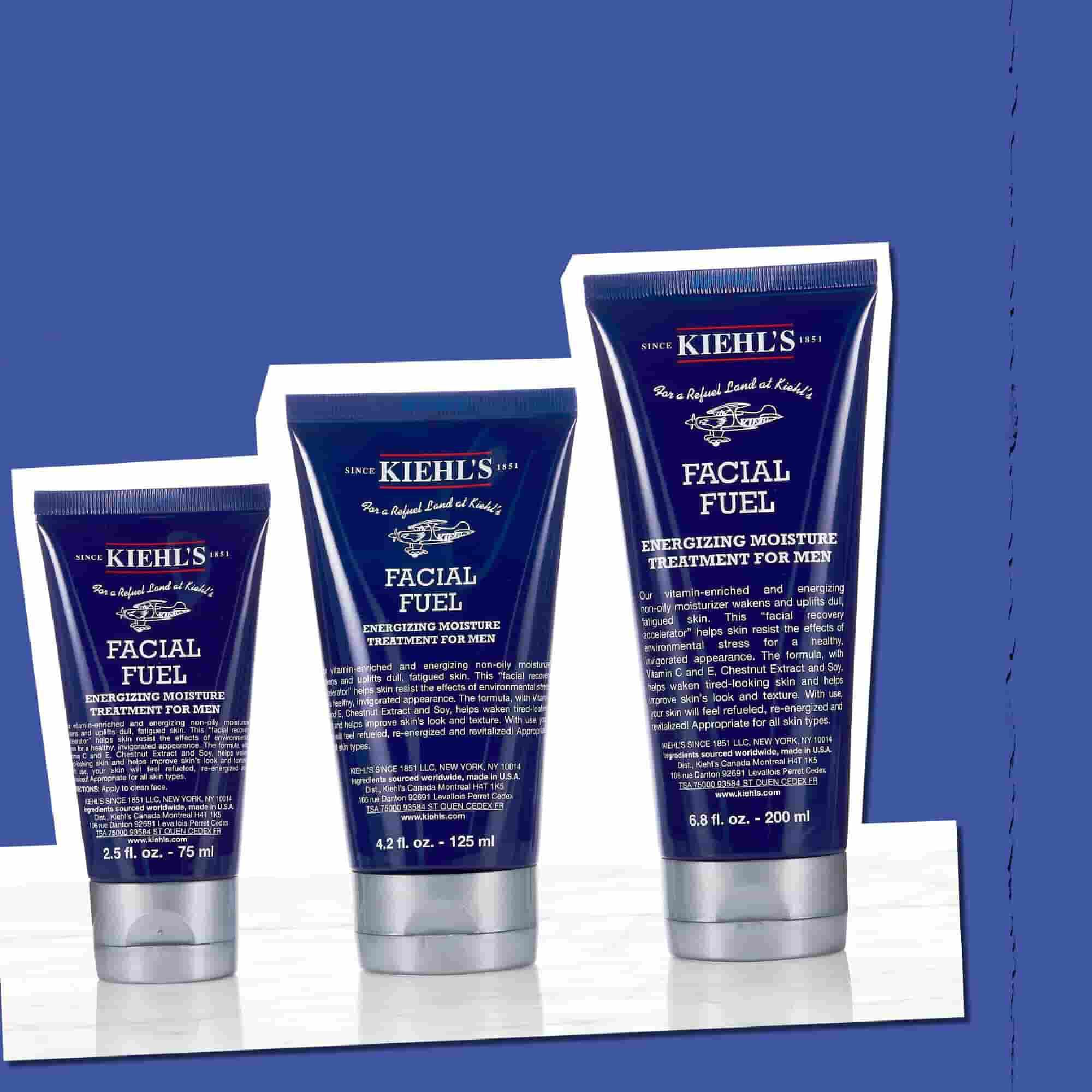 Three Facial Fuel Energizing Moisture Treatment for Men bottles showing available sizes