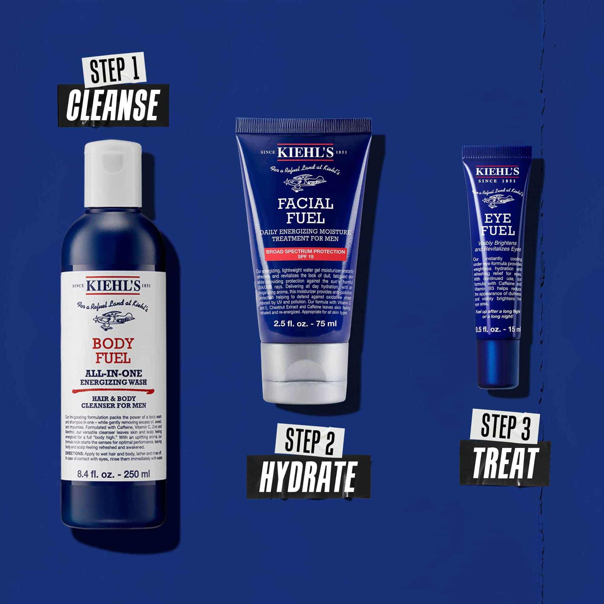 Body Fuel All-In-One Energizing Wash dokusunun gorsel orneği. Metinde şoyle yazıyor: "Biliyor muydunuz? Bu sac ve vucut icin kullanılabilen cok amaclı yıkama urunu, gununuzu canlandırıcı bir tazelikle başlatmak icin Kafein, C Vitamini ve Cinko ile zenginleştirilmiştir."
