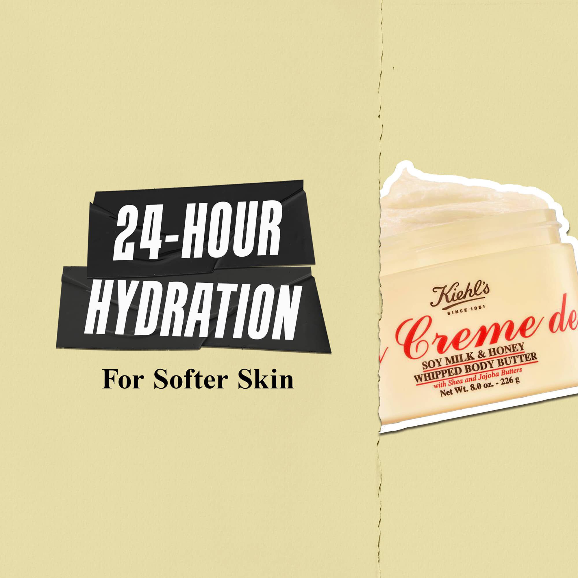 Kiehl's Creme de Corps Whipped Butter Body Butter, daha yumuşak bir cilt icin 24 saat nemlendirme sağlar.