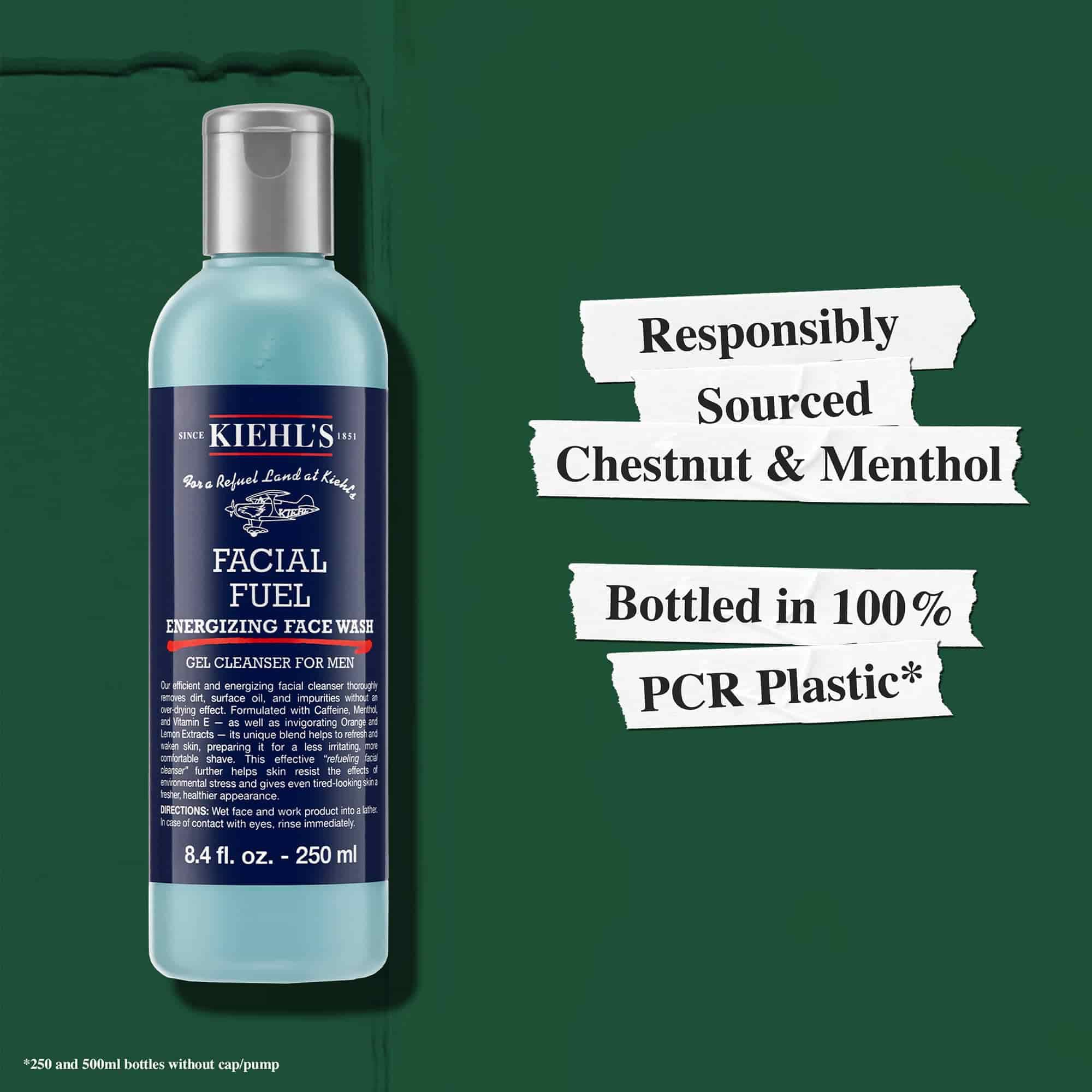 Facial Fuel Energizing Face Wash, sorumlu bir şekilde temin edilmiş iceriklerle uretilmiştir ve %100 PCR Plastik şişelerde sunulmaktadır.
