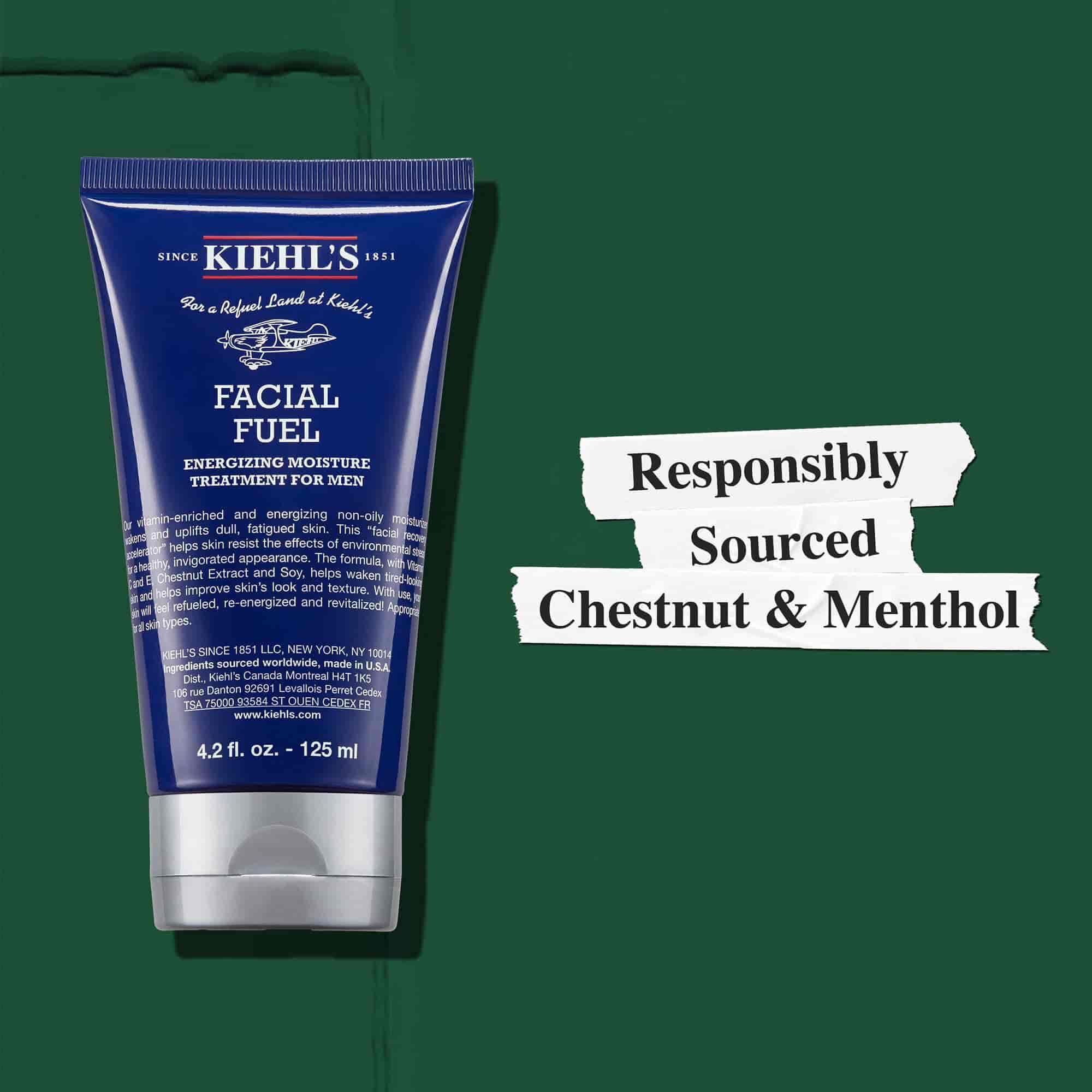 Facial Fuel Energizing Moisture Treatment for Men features responsibly sourced Chestnut & Menthol
