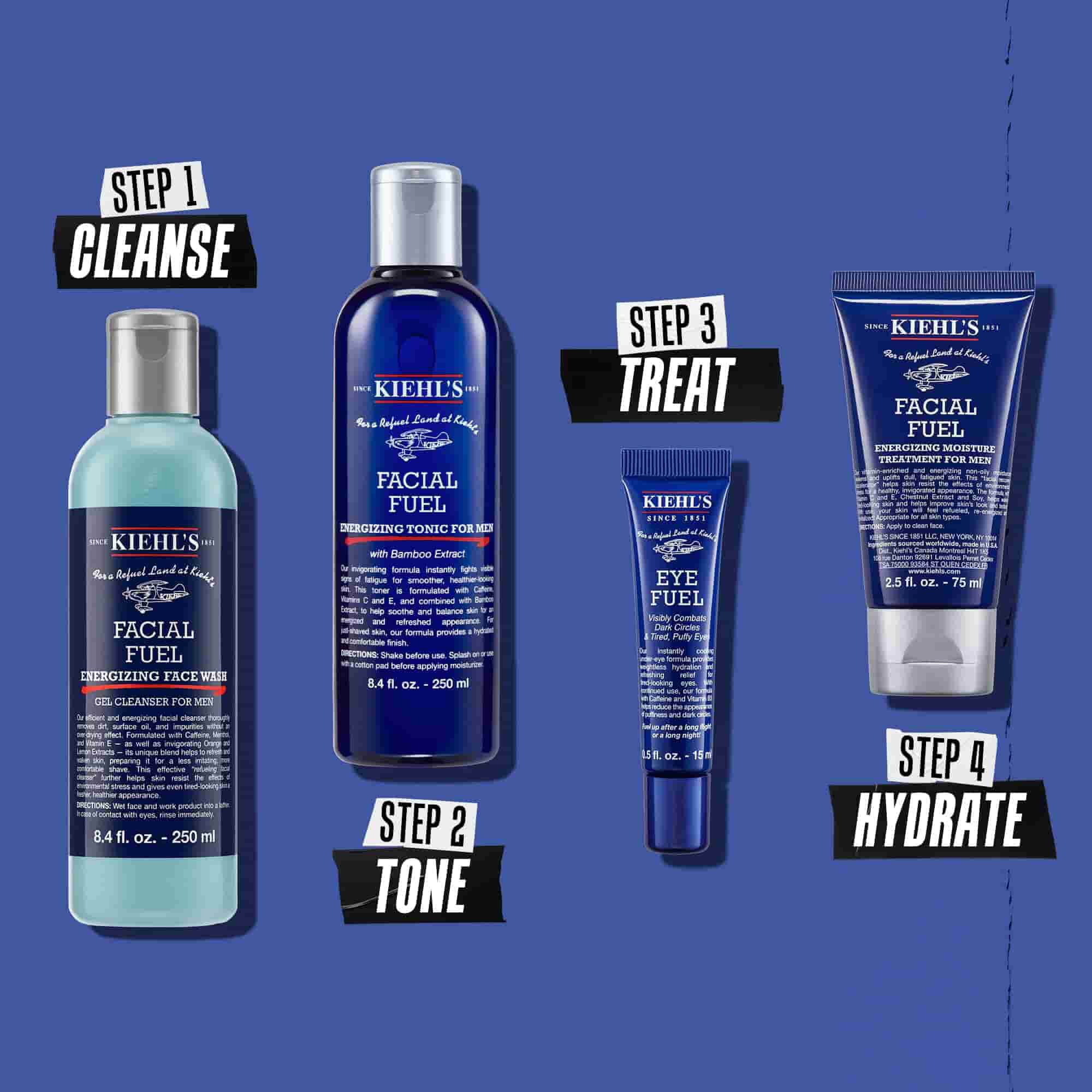 Facial Fuel Energizing Face Wash rutin illustrasyonu – Temizle, Tonik, Bakım, Nemlendir