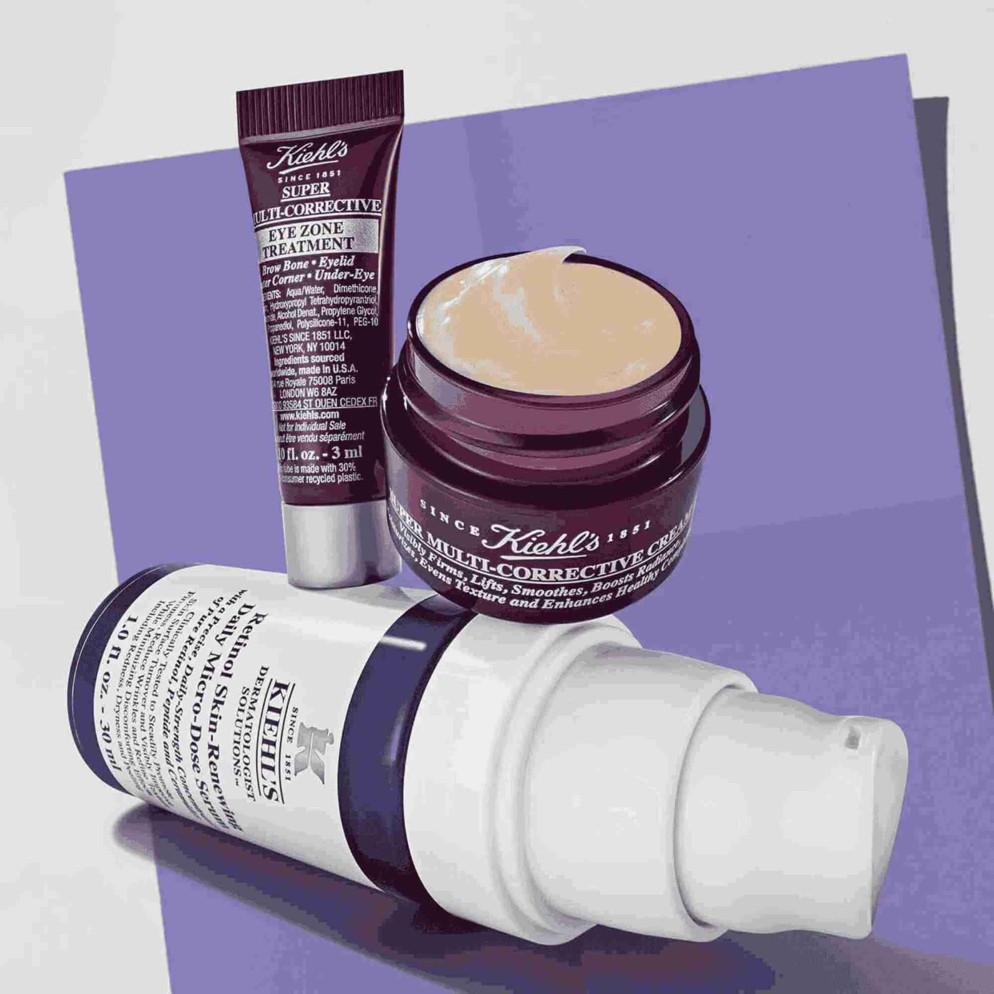 Retinol serum, goz kremi ve cok yonlu onarıcı krem iceren Kiehl's yaşlanma karşıtı seti, avantajlı fiyat ve değerle sunuluyor.
