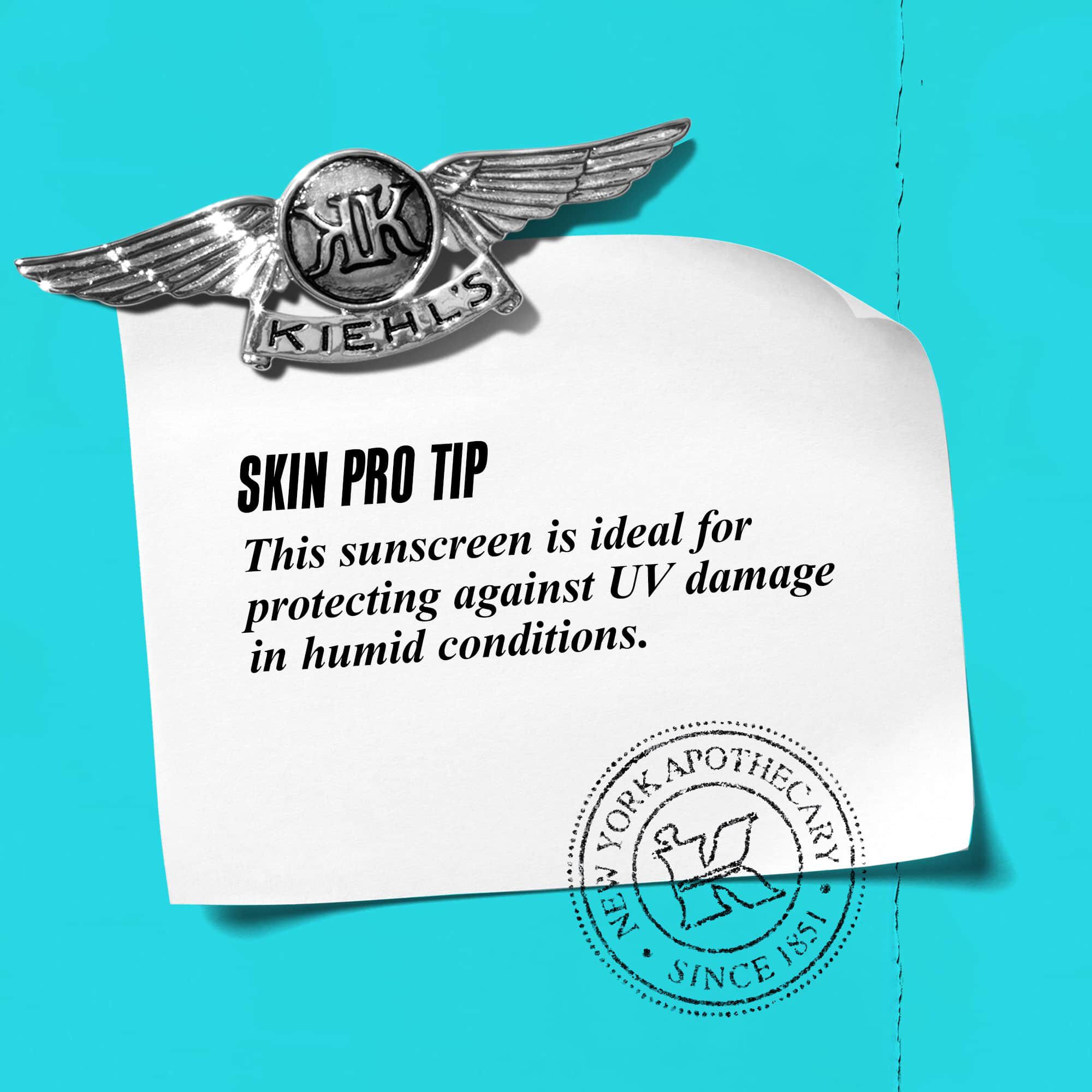 A graphic with text reading "Skin Pro Tip: This sunscreen is ideal for protecting against UV damage in humid conditions."