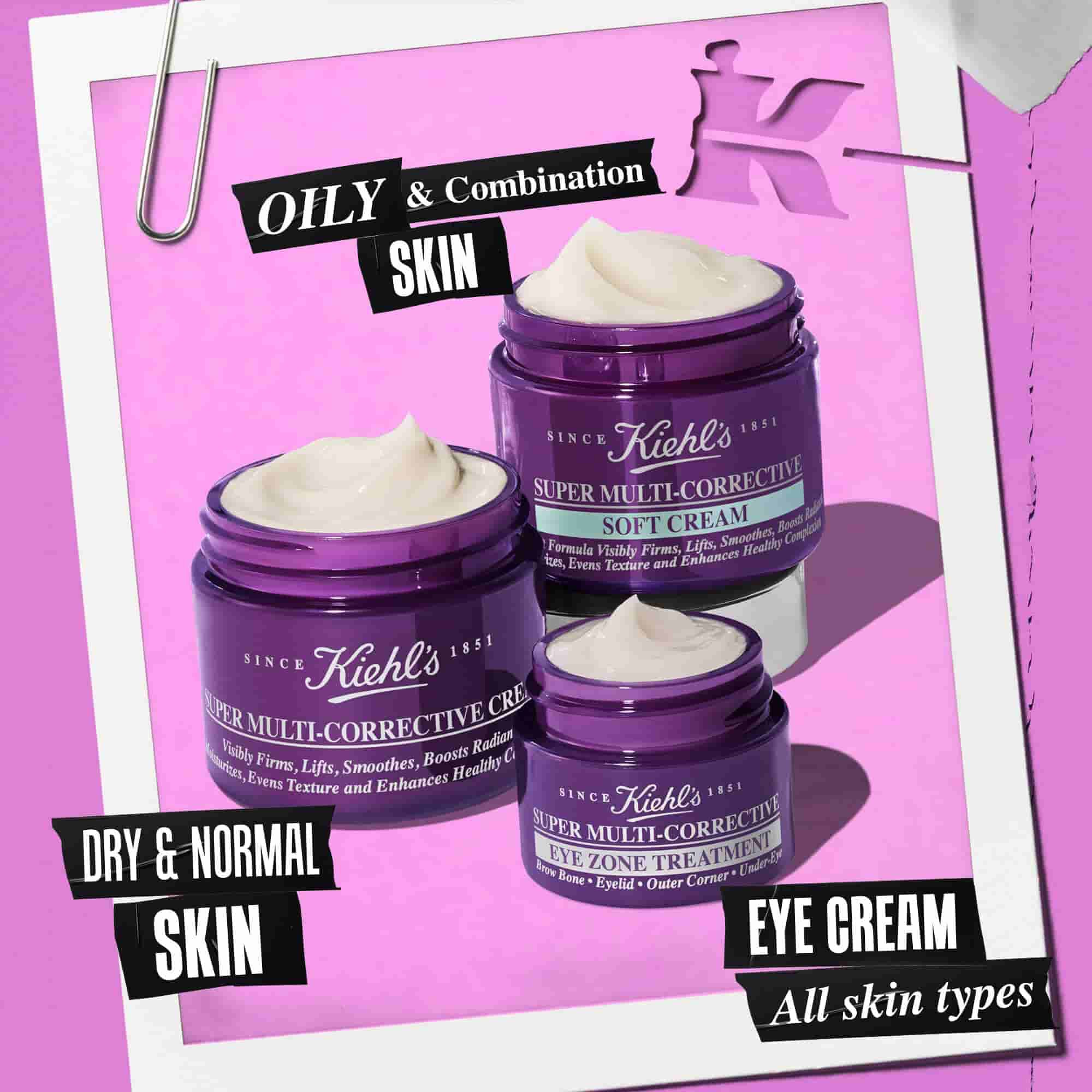 3 open jars of the Super Multi-Corrective family of products – Cream, Soft Cream, Eye Zone Treatment
